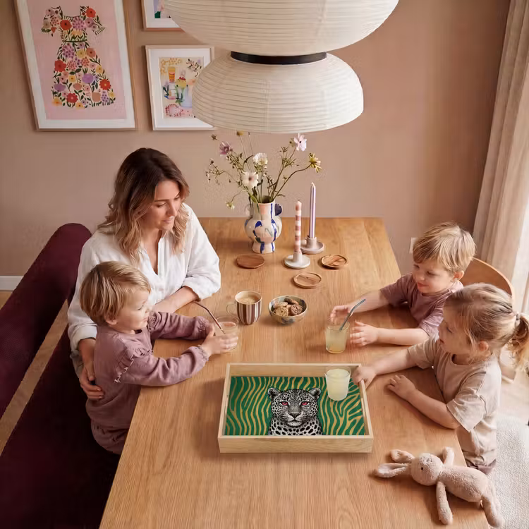 Panter - Zebrapatroon - Groen Dienblad Rechthoek middel -sfeer4