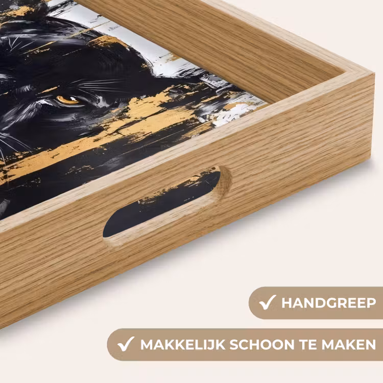 Panter - Zwart - Abstract - Verfstreken Dienblad Rechthoek middel -USP_HandgreepNL