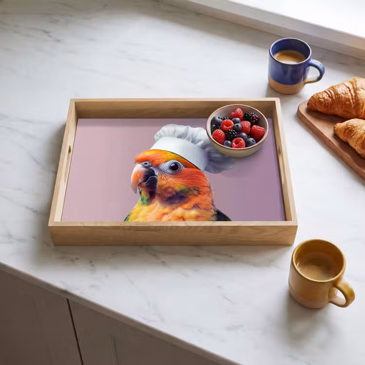 Papegaai - Koksmuts - Nieuwsgierig - Vogel Dienblad Rechthoek middel -sfeer2