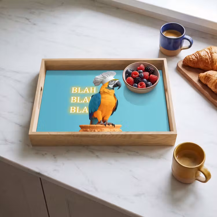 Papegaai - Koksmuts - Quote - Neon Dienblad Rechthoek middel -sfeer2