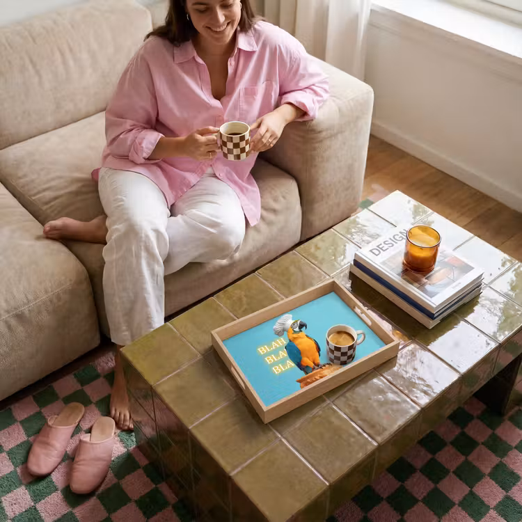 Papegaai - Koksmuts - Quote - Neon Dienblad Rechthoek middel -sfeer3