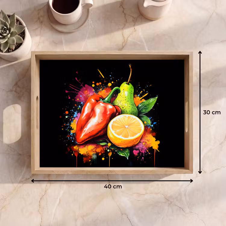 Paprika - Peer - Citroen - Graffiti - Verf - Abstract Dienblad Rechthoek middel -USP_Formaat