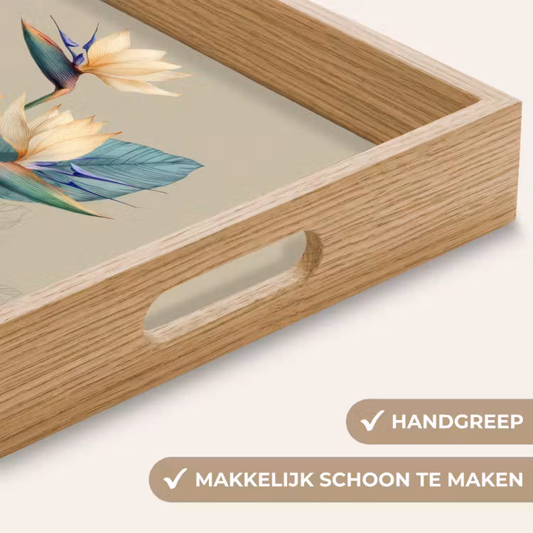 Paradijsvogelbloemen - Blauwgroene bladeren - Beige Dienblad Rechthoek middel -USP_HandgreepNL
