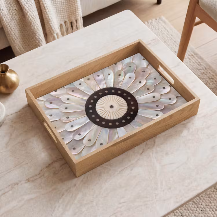 Parelmoer - Patroon - Decoratie - Ambacht - Wit Dienblad Rechthoek middel -sfeer1