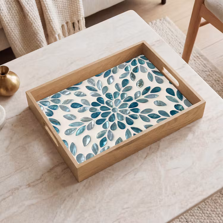 Patroon - Bladeren - Abstract - Modern - Turquoise Dienblad Rechthoek middel -sfeer1