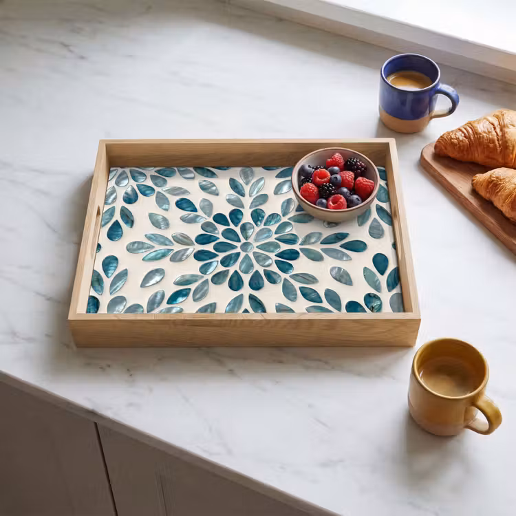 Patroon - Bladeren - Abstract - Modern - Turquoise Dienblad Rechthoek middel -sfeer2