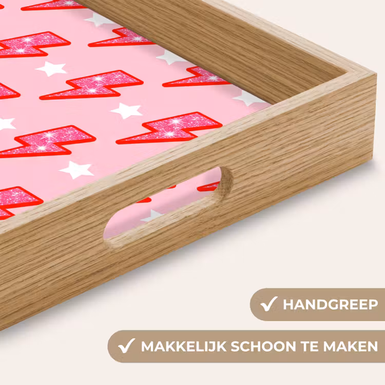 Patroon - Bliksem - Ster - Glitter - Roze Dienblad Rechthoek middel -USP_HandgreepNL