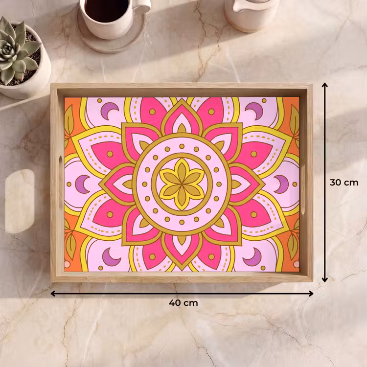 Patroon - Bloemmotief - Decoratie - Abstract - Roze Dienblad Rechthoek middel -USP_Formaat