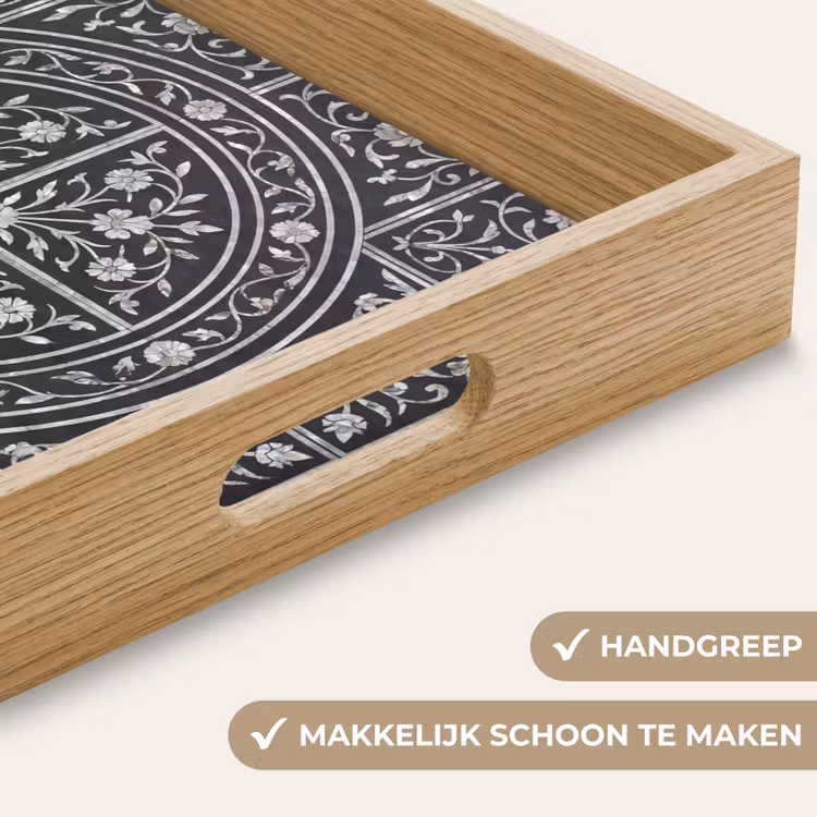 Patroon - Bloemmotief - Decoratie - Klassiek - Zwart Dienblad Rechthoek middel -USP_HandgreepNL