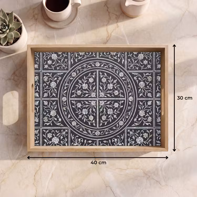 Patroon - Bloemmotief - Decoratie - Klassiek - Zwart Dienblad Rechthoek middel -USP_Formaat