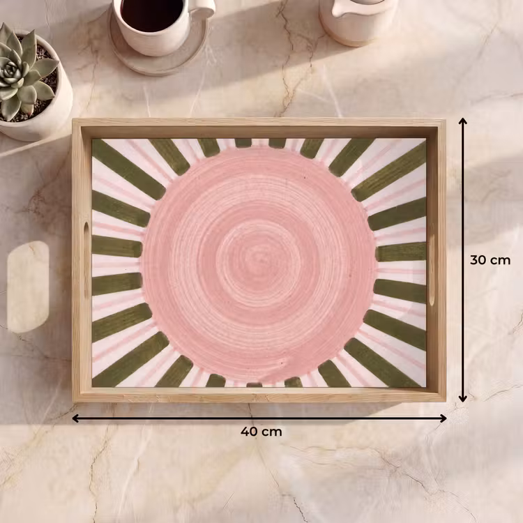 Patroon - Cirkel - Stralen - Abstract - Roze Dienblad Rechthoek middel -USP_Formaat