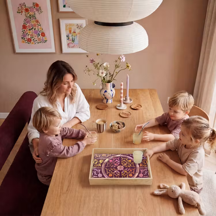 Patroon - Floraal - Oosters - Paars - Goud Dienblad Rechthoek middel -sfeer4