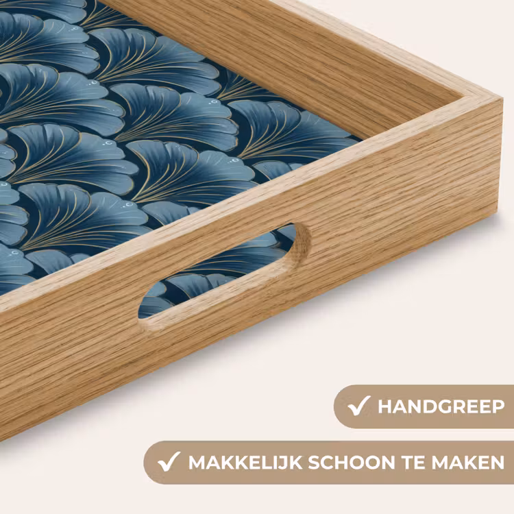 Patroon - Ginkgoblad - Blauw Dienblad Rechthoek middel 911 -USP_HandgreepNL