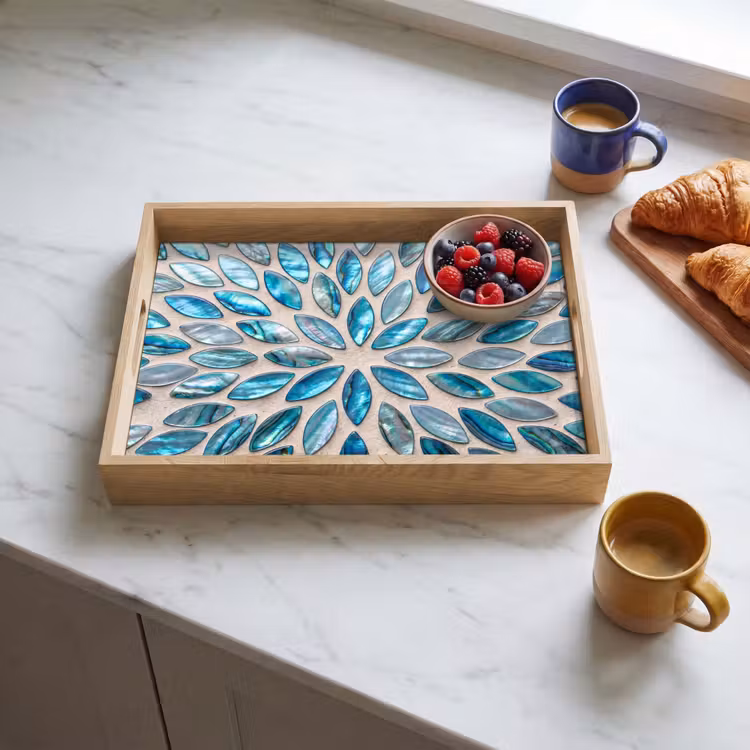 Patroon - Glans - Abstract - Blauw - Decoratie Dienblad Rechthoek middel -sfeer2