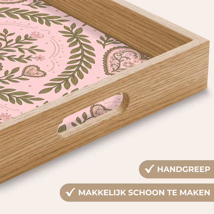 Patroon - Hart - Bloemen - Folkloristisch - Roze Dienblad Rechthoek middel -USP_HandgreepNL