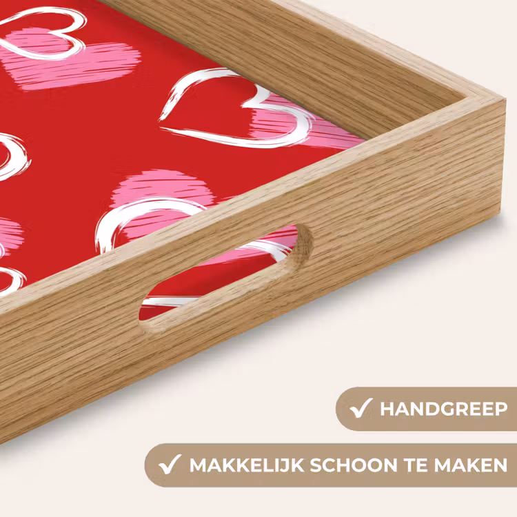 Patroon - Hartjes - Roze - Valentijn Dienblad Rechthoek middel -USP_HandgreepNL