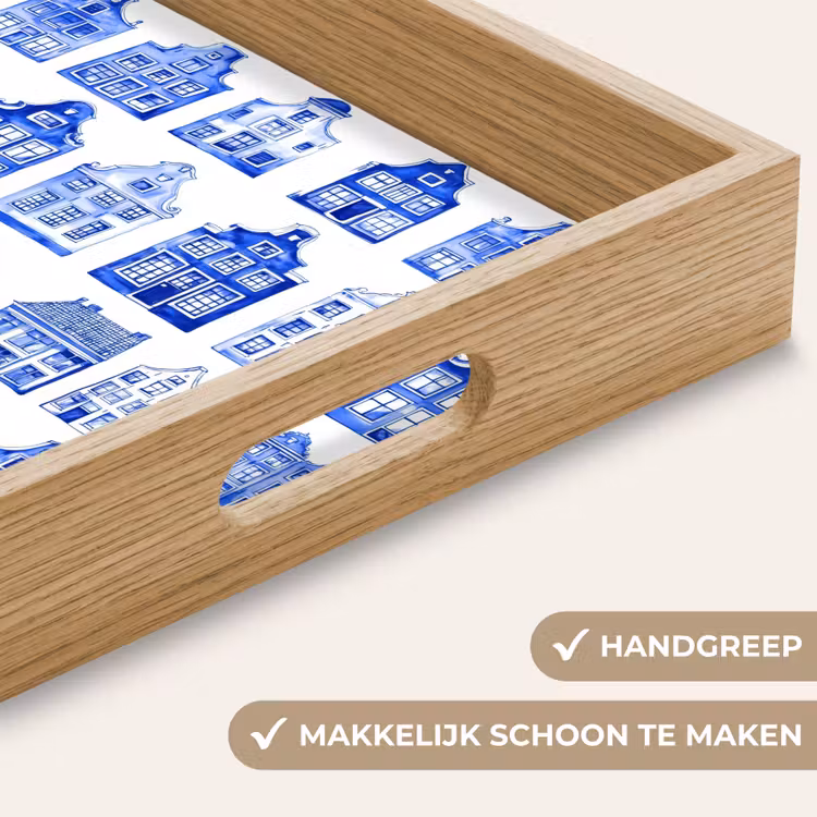 Patroon - Huizen - Blauw Dienblad Rechthoek middel 911 -USP_HandgreepNL