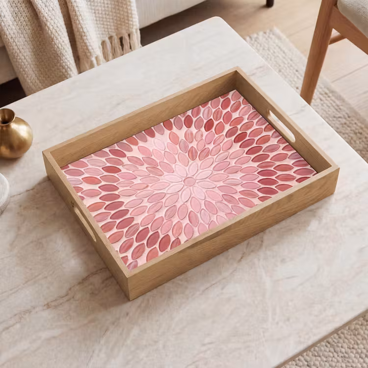 Patroon - Mozaïek - Ovaal - Abstract - Roze Dienblad Rechthoek middel -sfeer1