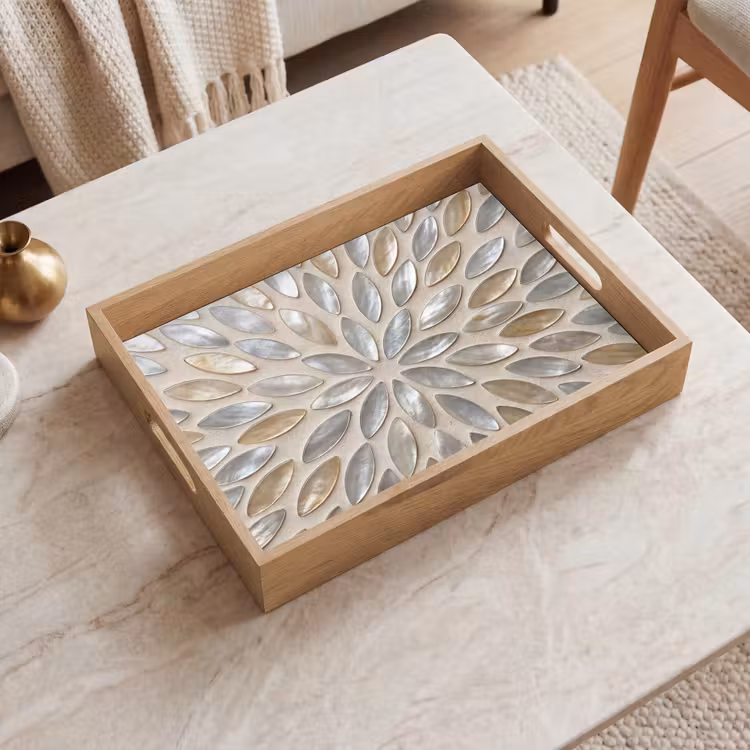 Patroon - Ovaal - Glanzend - Abstract - Beige Dienblad Rechthoek middel -sfeer1