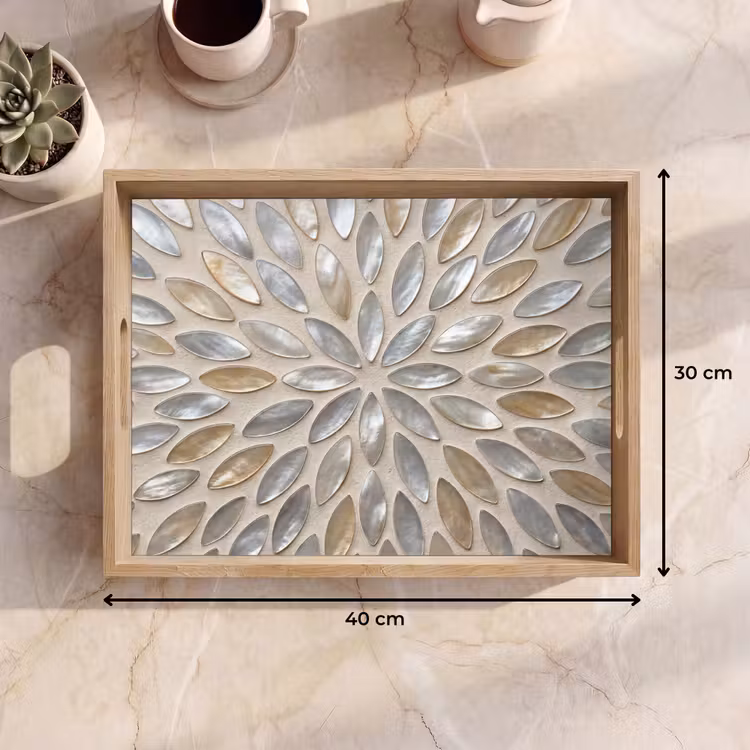 Patroon - Ovaal - Glanzend - Abstract - Beige Dienblad Rechthoek middel -USP_Formaat