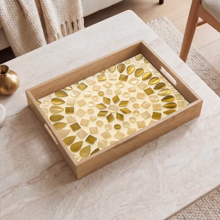 Patroon - Vormen - Mozaïek - Abstract - Goud Dienblad Rechthoek middel -sfeer1