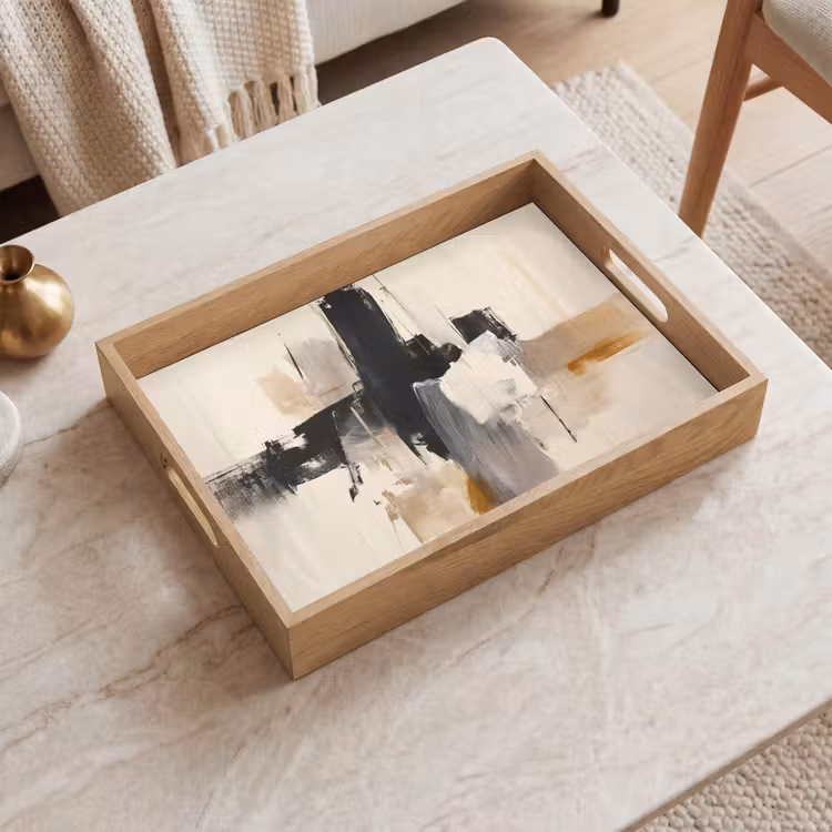 Penseelstreken - Ruw - Abstract - Beige Dienblad Rechthoek middel -sfeer1