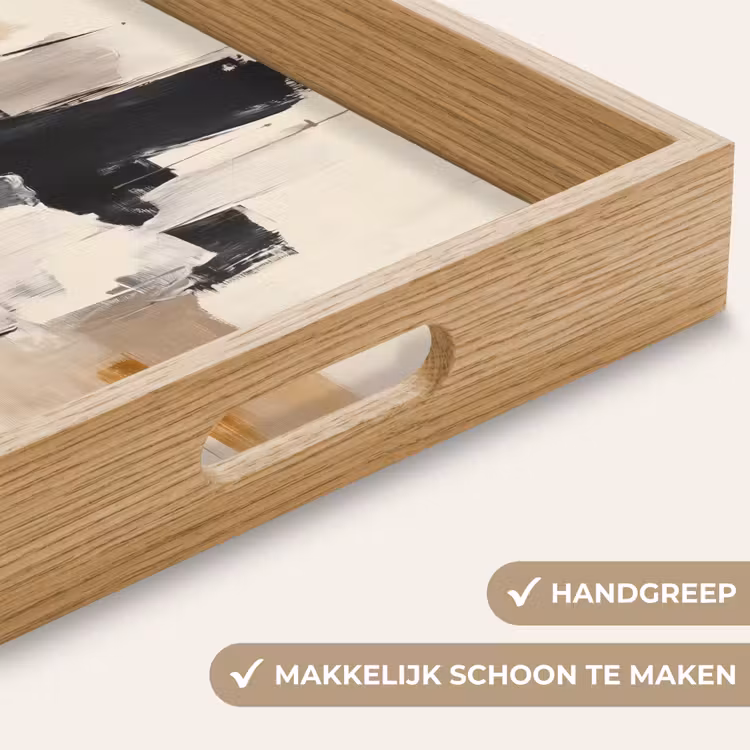 Penseelstreken - Ruw - Abstract - Beige Dienblad Rechthoek middel -USP_HandgreepNL