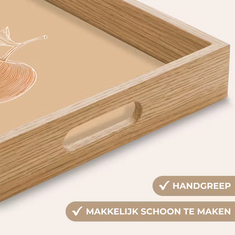 Perzik - Lijntekening - Pit - Beige Dienblad Rechthoek middel -USP_HandgreepNL