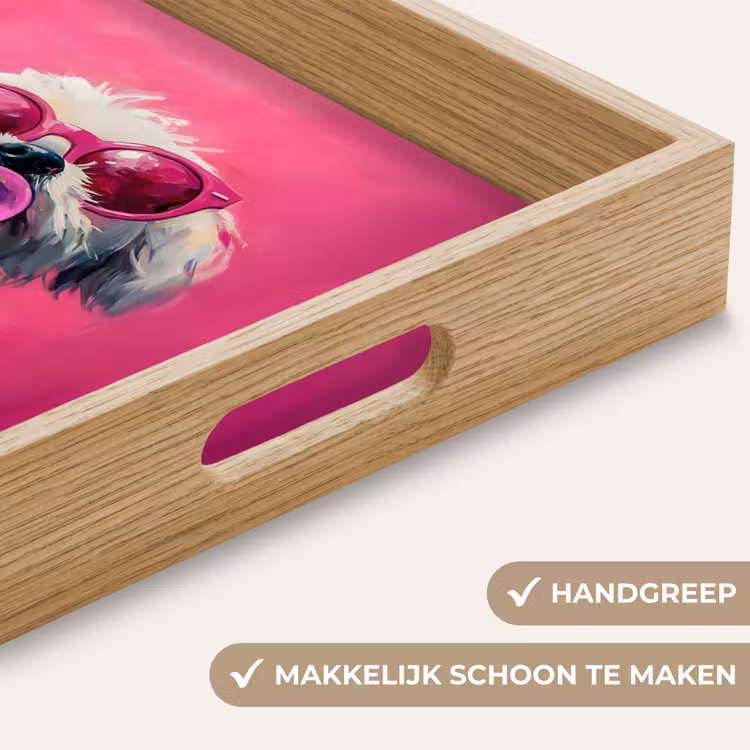 Pink - Hond - Bubbel Dienblad Rechthoek middel -USP_HandgreepNL