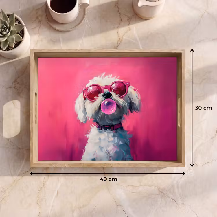 Pink - Hond - Bubbel Dienblad Rechthoek middel -USP_Formaat