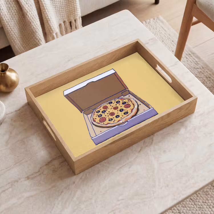 Pizza - Doos - Salami - Illustratie Dienblad Rechthoek middel -sfeer1