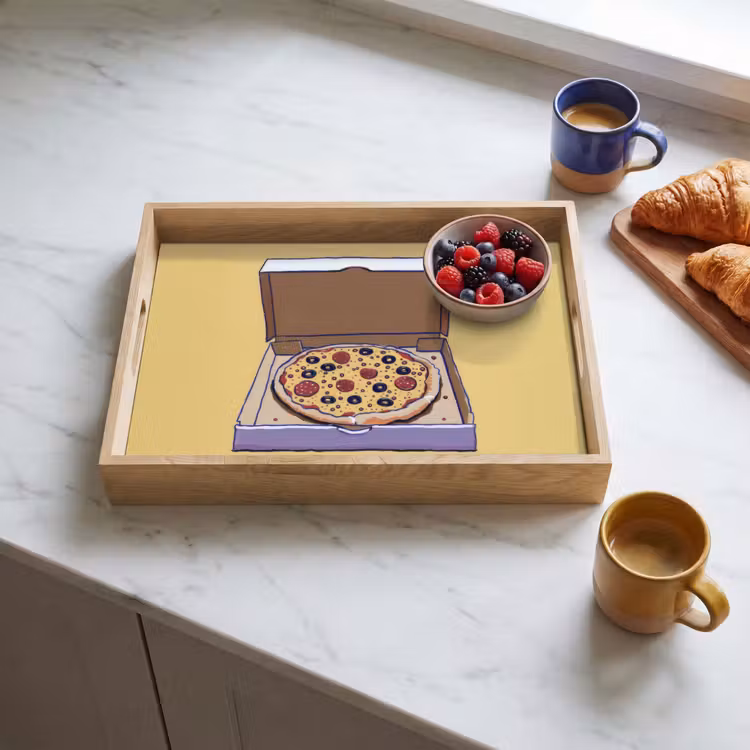Pizza - Doos - Salami - Illustratie Dienblad Rechthoek middel -sfeer2