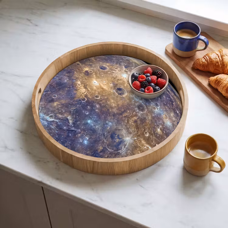 Dienblad - Planeet - Kraters - Ruimte - Planeet - Kraters - Ruimte Dienblad Rond middel