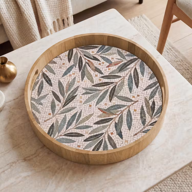 Plant - Blad - Mozaïek - Groen Dienblad Rond middel -sfeer1