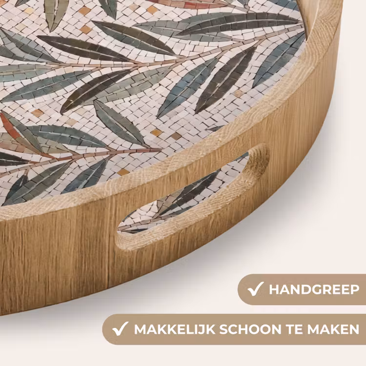 Plant - Blad - Mozaïek - Groen Dienblad Rond middel -USP_HandgreepNL