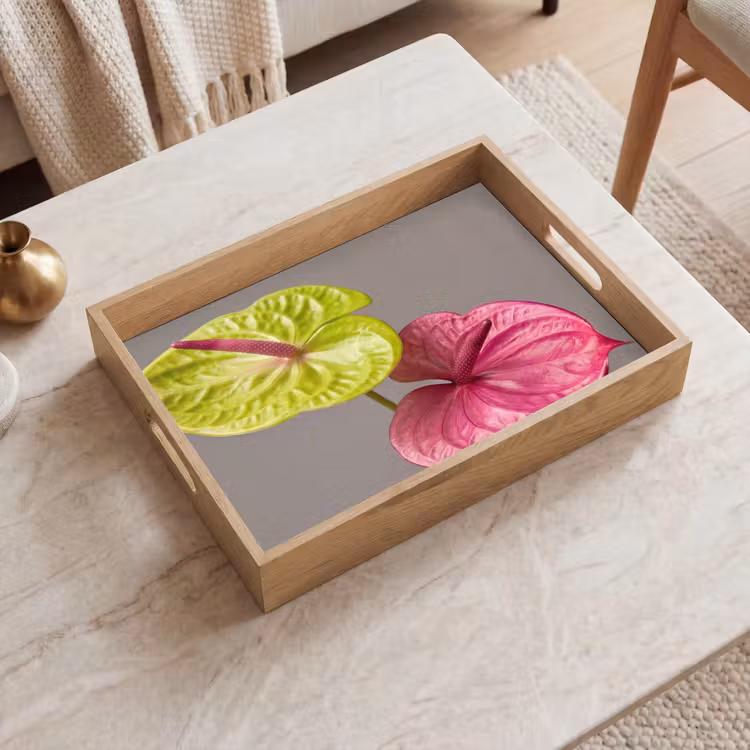 Planten - Anthurium - Groen - Roze Dienblad Rechthoek middel -sfeer1