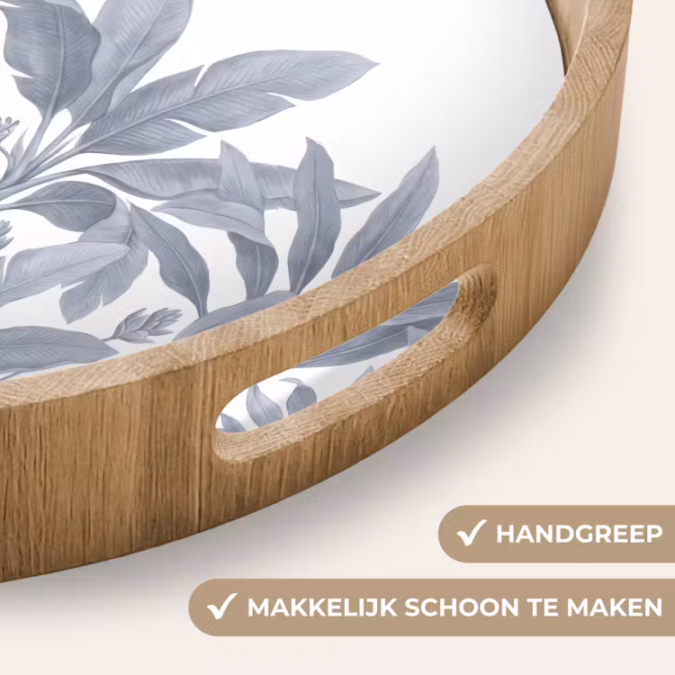 Planten - Bladeren - Natuur - Grijs Dienblad Rond middel -USP_HandgreepNL