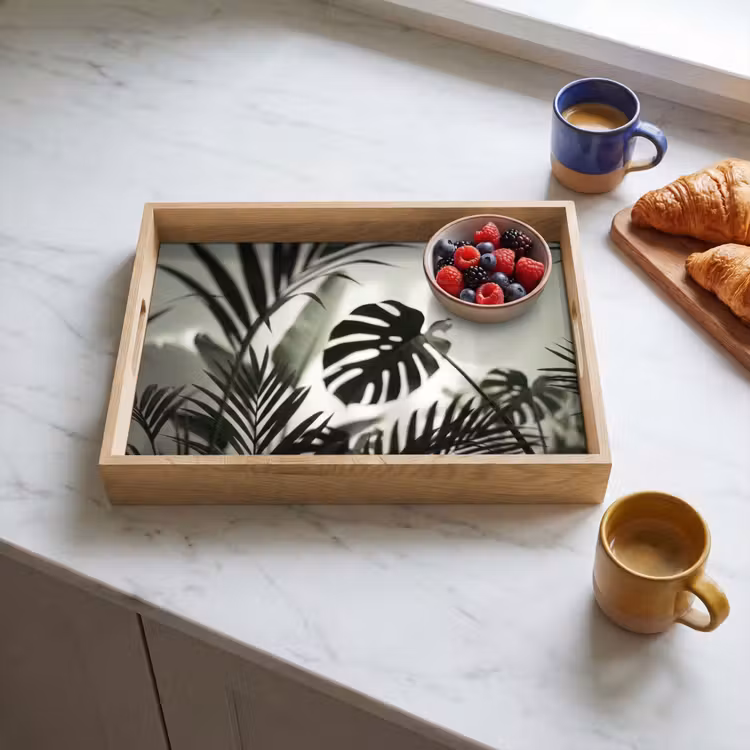 Planten - Bladeren - Natuur - Minimalistisch - Groen Dienblad Rechthoek middel -sfeer2