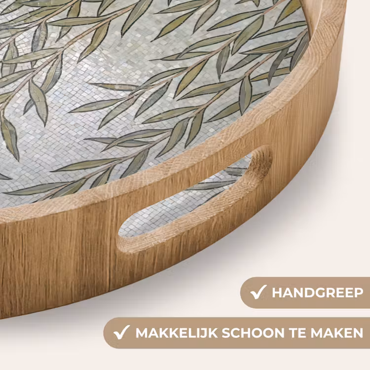 Planten - Mozaïek - Patroon - Groen - Blauw Dienblad Rond middel -USP_HandgreepNL