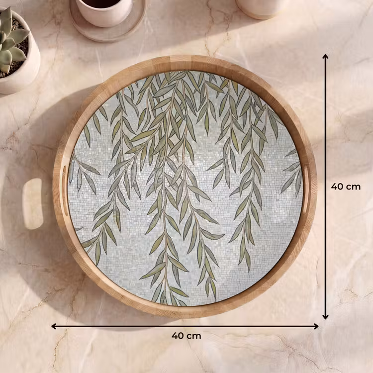 Planten - Mozaïek - Patroon - Groen - Blauw Dienblad Rond middel -USP_Formaat
