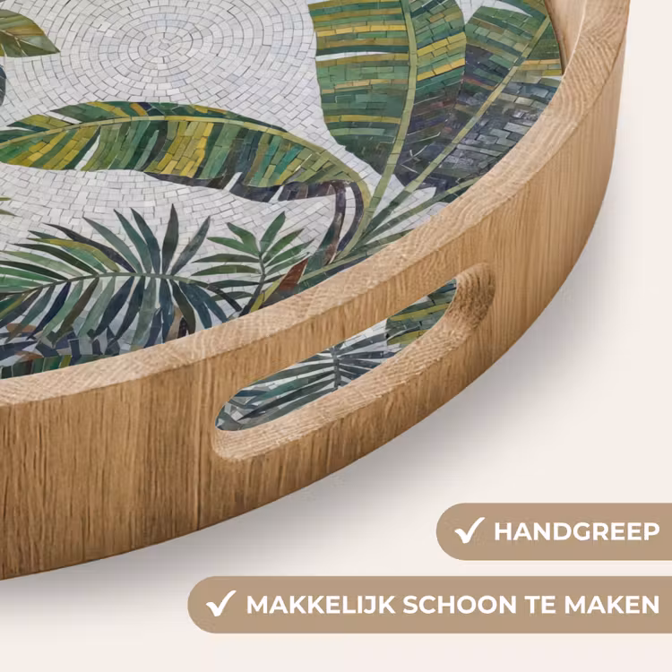 Planten - Tropisch - Mozaïek - Groen - Natuur Dienblad Rond middel -USP_HandgreepNL