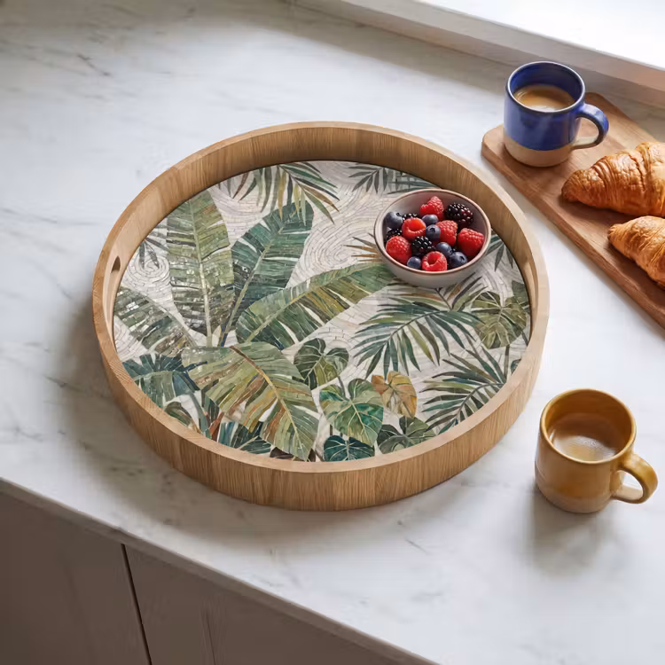 Planten - Tropisch - Mozaïek - Natuur - Groen Dienblad Rond middel -sfeer2