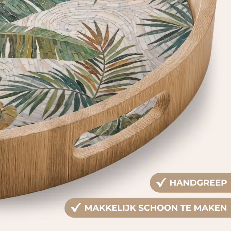 Planten - Tropisch - Mozaïek - Natuur - Groen Dienblad Rond middel -USP_HandgreepNL