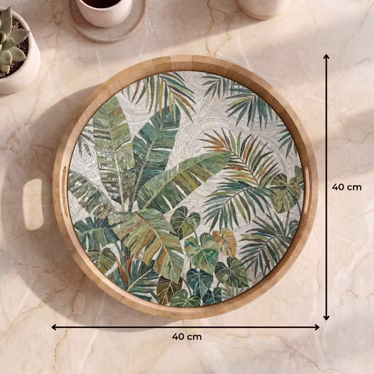 Planten - Tropisch - Mozaïek - Natuur - Groen Dienblad Rond middel -USP_Formaat
