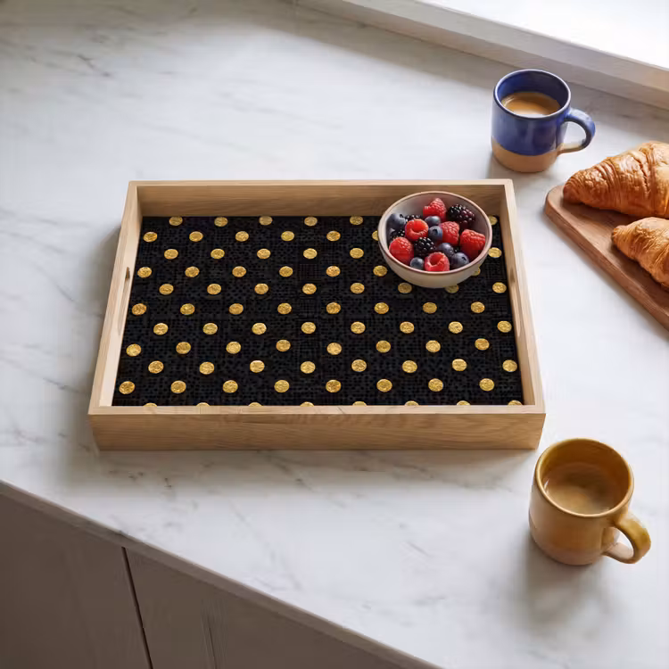 Polka Dot - Stippen - Goud - Zwart Dienblad Rechthoek middel 911 -sfeer2
