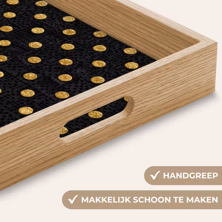 Polka Dot - Stippen - Goud - Zwart Dienblad Rechthoek middel 911 -USP_HandgreepNL