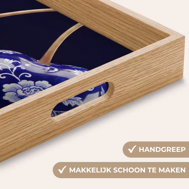 Porselein- Kersen - Delfts - Blauw Dienblad Rechthoek middel -USP_HandgreepNL