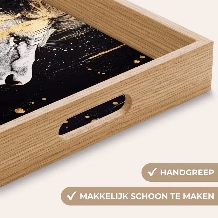 Portret - Leeuw - Abstract - Goud Dienblad Rechthoek middel -USP_HandgreepNL