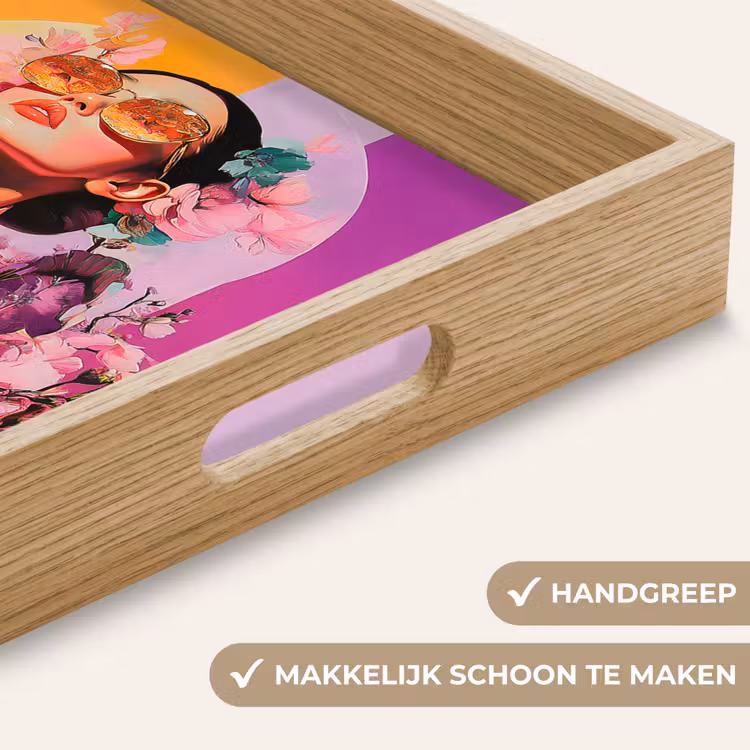 Portret - Vrouw - Abstract - Bloemen Dienblad Rechthoek middel -USP_HandgreepNL