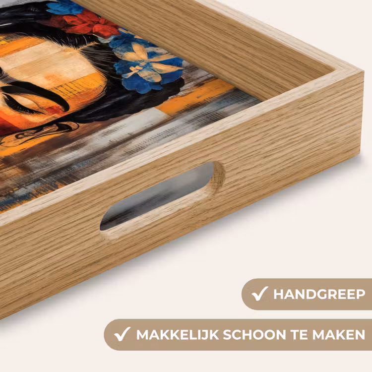 Portret - Vrouw - Bloemen Dienblad Rechthoek middel -USP_HandgreepNL